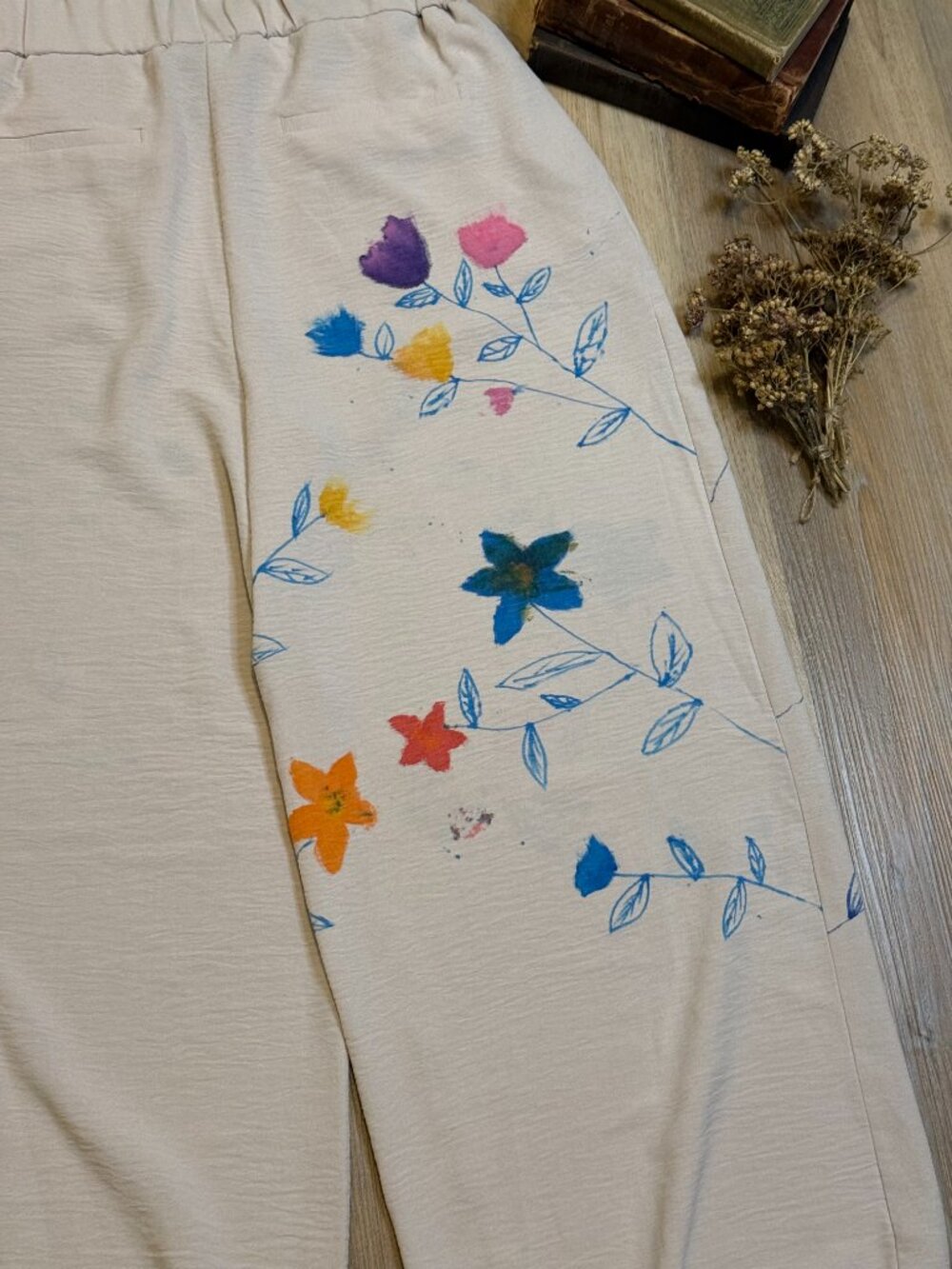 Hand Painted Upcycled Cottagecore Harem Boho Balloon Pants - Picture 7 of 8